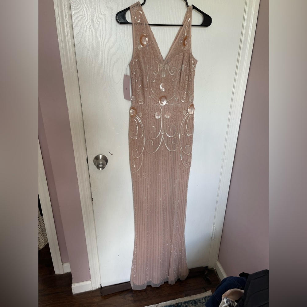NWT BHLDN Kincaid Beaded Floral Art Deco Gown In Blush Pink Size 2 New